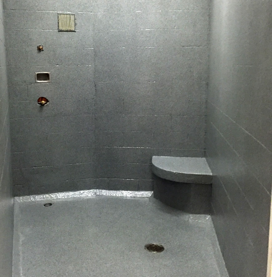 aggregate coating system on large seamless shower